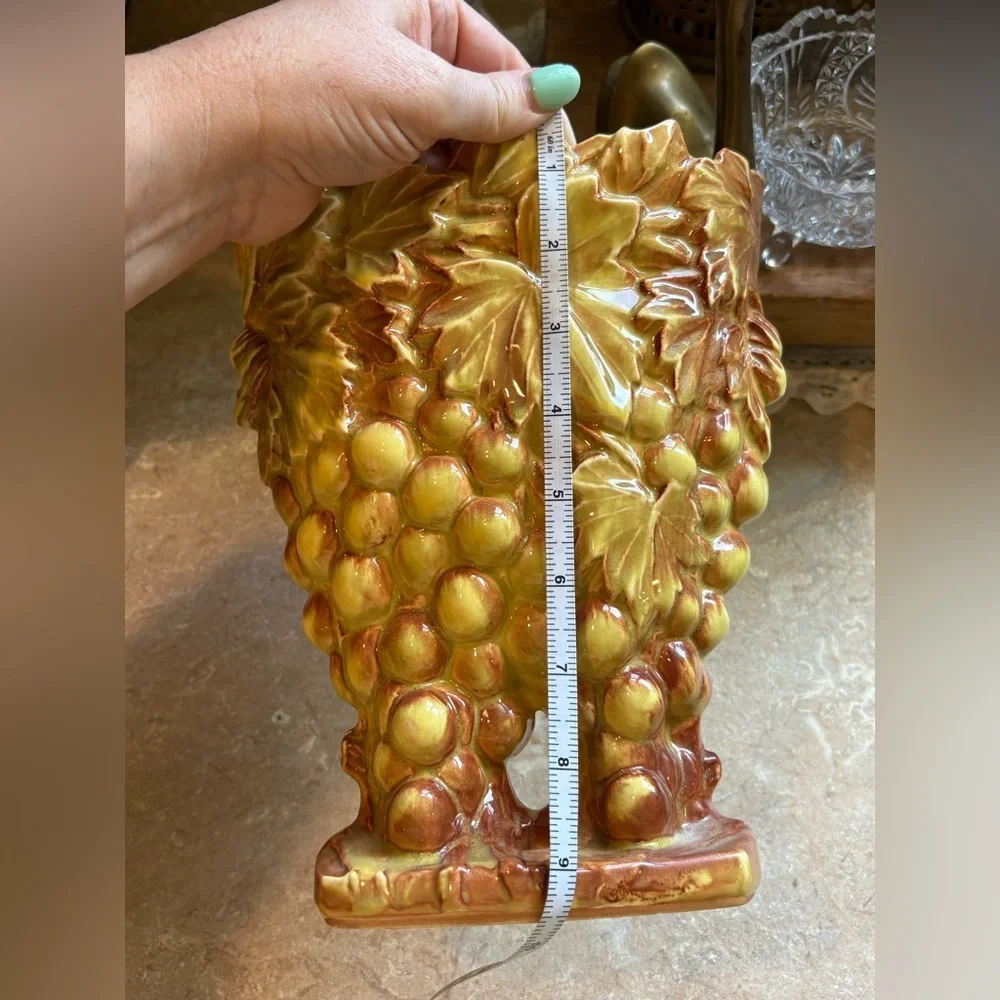 Vintage McCoy Grapevine Pitcher & Matching Vase Planter Set Grape Leaf Pottery
